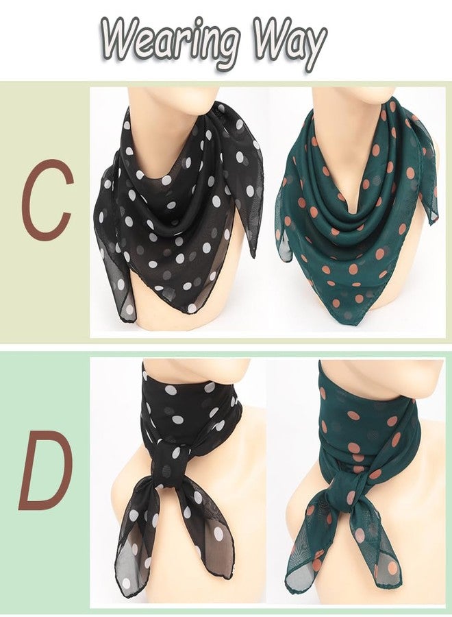 FGSS Women 2 Pcs Vintage Polka Dots Scarves - 50s Retro Chiffon Scarf Neck Head Square Scarf Fashion Half Sheer Neckerchief - Image 4